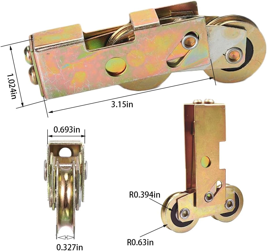 2 Pack Augenweide Sliding Patio Door Tandem Roller Assembly, Rear Adjustable Steel Ball Wheel Bearing Replacement for Glass Door/Gate - 4 Screws