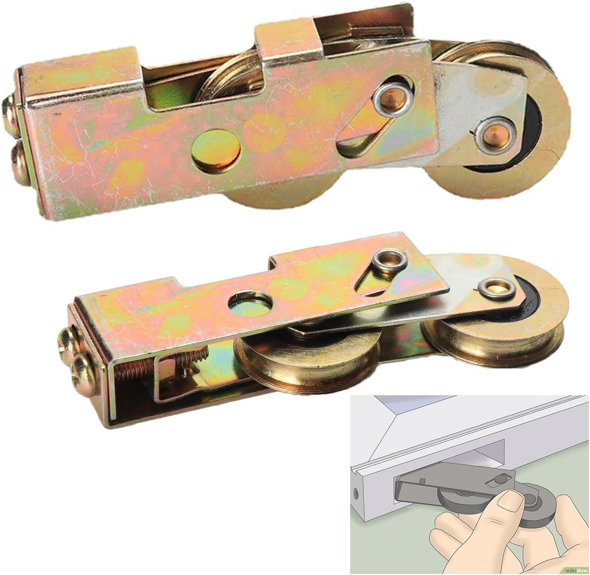 2 Pack Augenweide Sliding Patio Door Tandem Roller Assembly, Rear Adjustable Steel Ball Wheel Bearing Replacement for Glass Door/Gate - 4 Screws