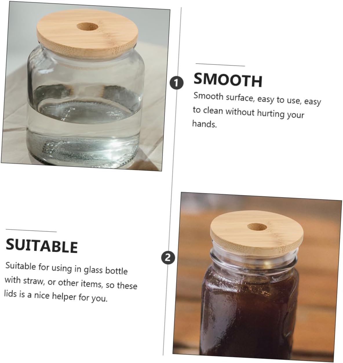 2 Pack Bamboo Mason Jar Lid Replacements with Airtight Sealing