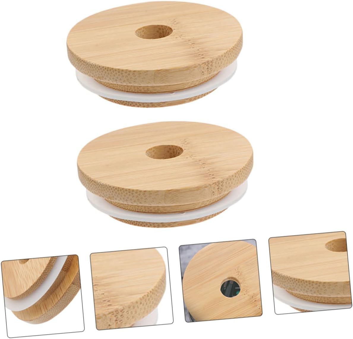 2 Pack Bamboo Mason Jar Lid Replacements with Airtight Sealing