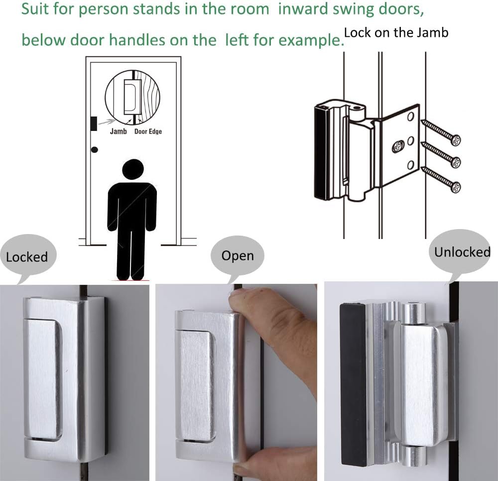 2 Pack BAOWEIJD Child Proof Door Reinforcement Lock for Inward Swinging Doors - Double Home Security Protection