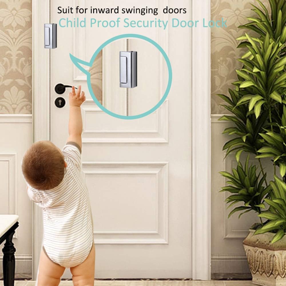 2 Pack BAOWEIJD Child Proof Door Reinforcement Lock for Inward Swinging Doors - Double Home Security Protection