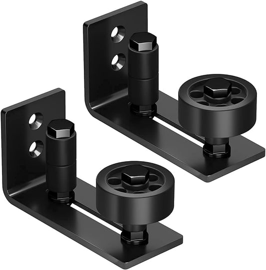 2 Pack Barn Door Floor Guide Wall Mount Stay Roller, 8 Setup Options, Flush Bottom, Black Powder Coated, Felt Strip, Countersunk Holes - SKYSEN (706-2 Pack) - WildKart