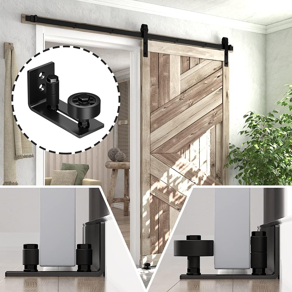 2 Pack Barn Door Floor Guide Wall Mount Stay Roller, 8 Setup Options, Flush Bottom, Black Powder Coated, Felt Strip, Countersunk Holes - SKYSEN (706-2 Pack) - WildKart