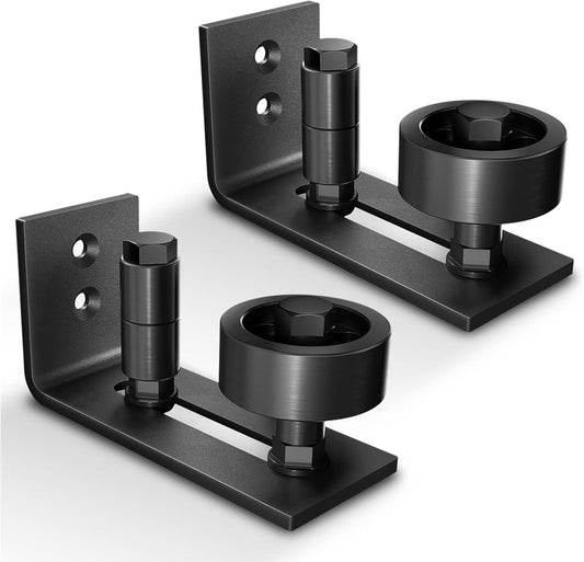 2 Pack Barn Door Floor Guide with 8 Assemble Options, Wall Mount System, Adjustable Stay Roller - Flush Bottom Design, Black - WildKart