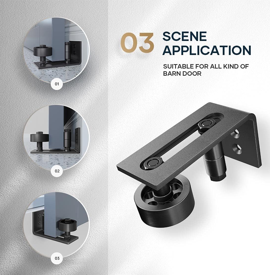 2 Pack Barn Door Floor Guide with 8 Assemble Options, Wall Mount System, Adjustable Stay Roller - Flush Bottom Design, Black - WildKart