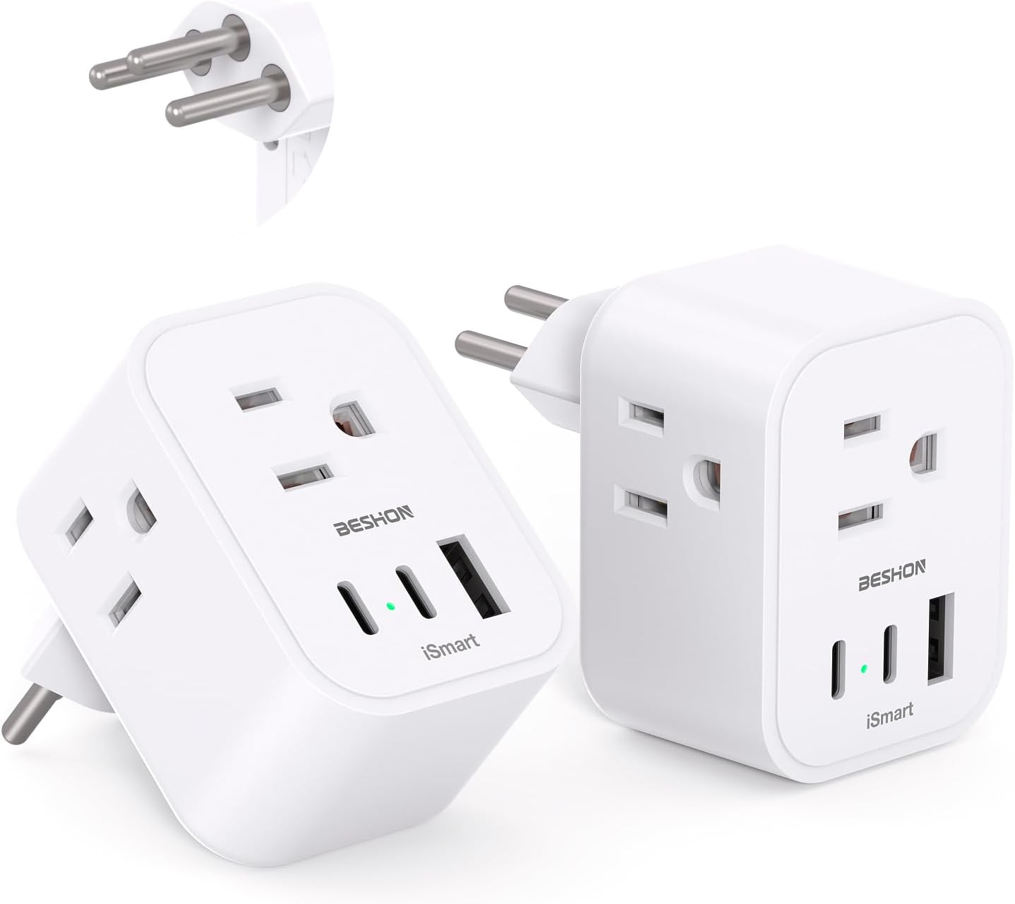 2 Pack BESHON Type J Power Adapter with 3 Outlets, 3 USB Ports for Travel to Switzerland, Rwanda, Liechtenstein - Travel Essentials from US