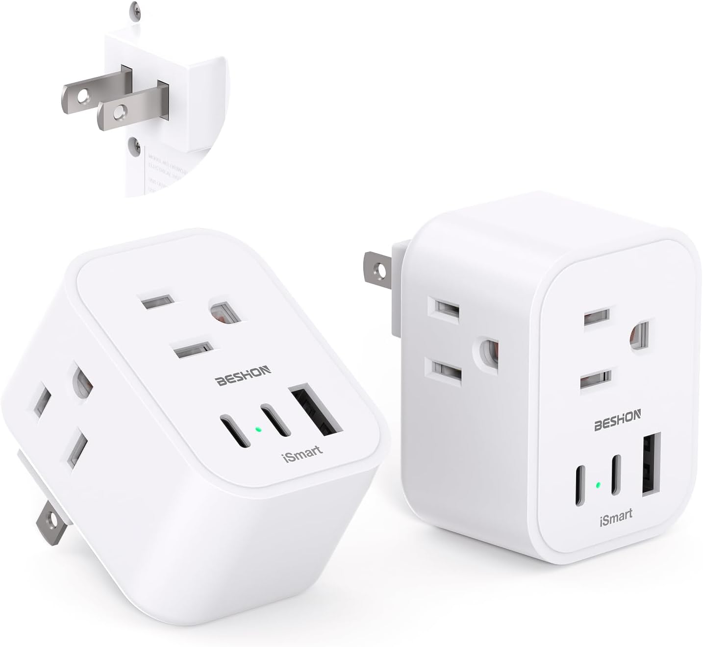 2 Pack BESHON US to Japan Plug Adapter with 3 Outlets, 3 USB Ports (2 USB C) - 6 in 1 Travel Power Plug Adaptor for USA to Japan, Canada, Mexico, Philippines, Peru