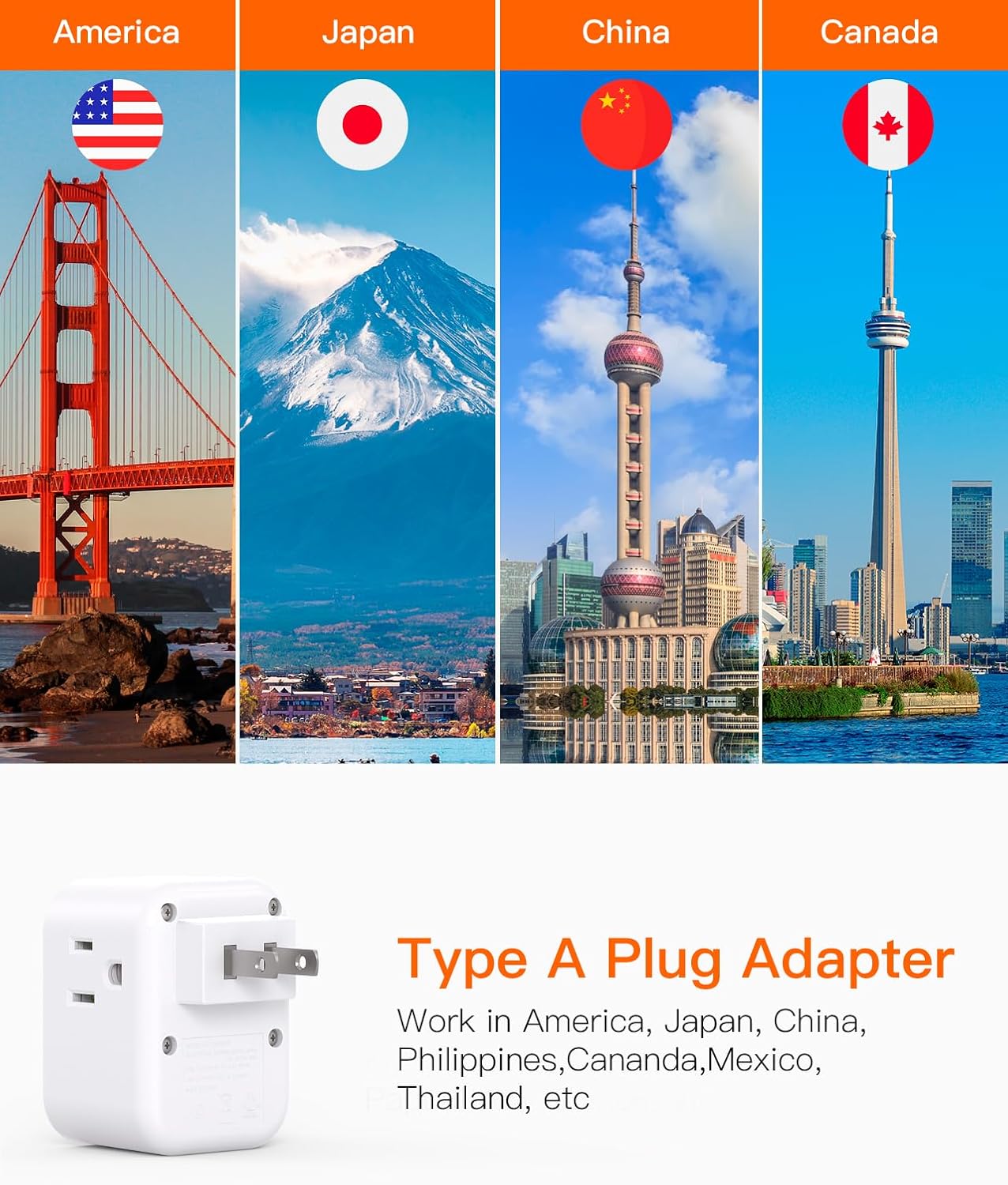 2 Pack BESHON US to Japan Plug Adapter with 3 Outlets, 3 USB Ports (2 USB C) - 6 in 1 Travel Power Plug Adaptor for USA to Japan, Canada, Mexico, Philippines, Peru