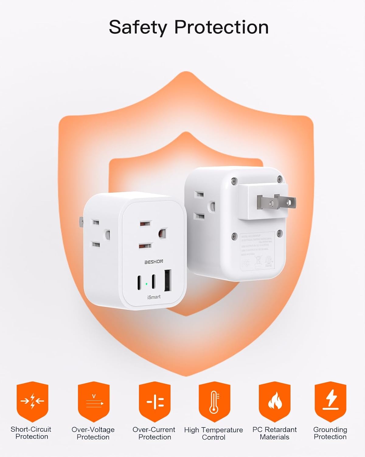 2 Pack BESHON US to Japan Plug Adapter with 3 Outlets, 3 USB Ports (2 USB C) - 6 in 1 Travel Power Plug Adaptor for USA to Japan, Canada, Mexico, Philippines, Peru