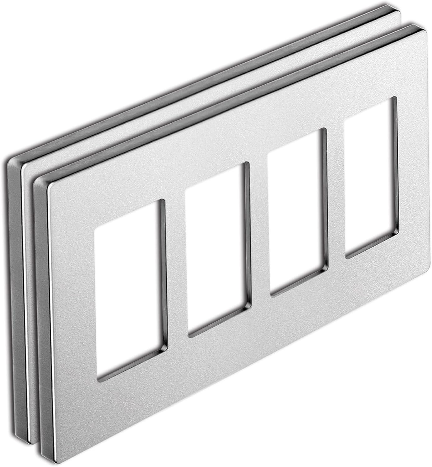 2 Pack BESTTEN 4-Gang Silver Screwless Wall Plate, Decorator Outlet Cover Switch Plate, Signature Collection USWP8 Series, H4.69” x W8.35”, for Light Switch, Dimmer, Receptacle