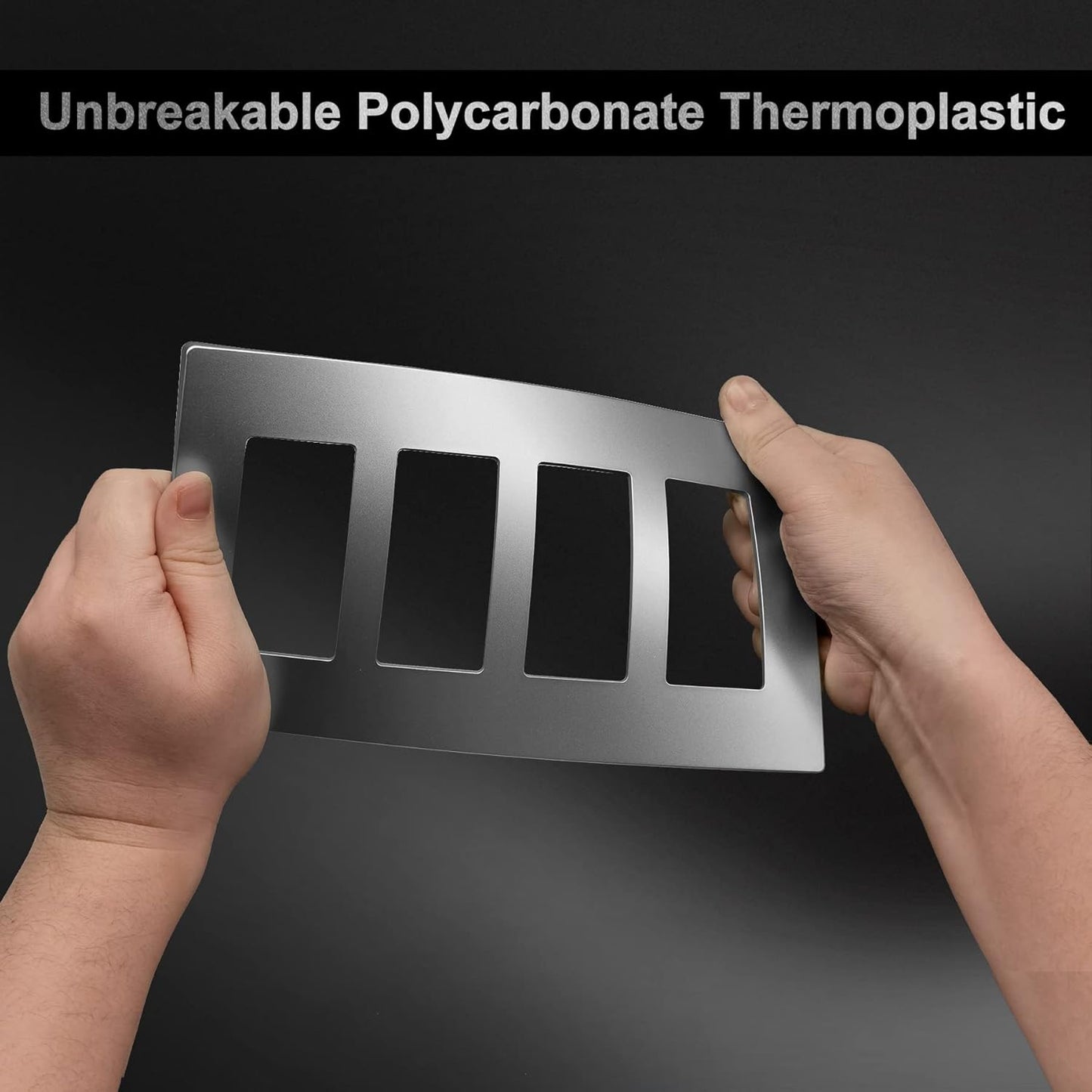 2 Pack BESTTEN 4-Gang Silver Screwless Wall Plate, Decorator Outlet Cover Switch Plate, Signature Collection USWP8 Series, H4.69” x W8.35”, for Light Switch, Dimmer, Receptacle