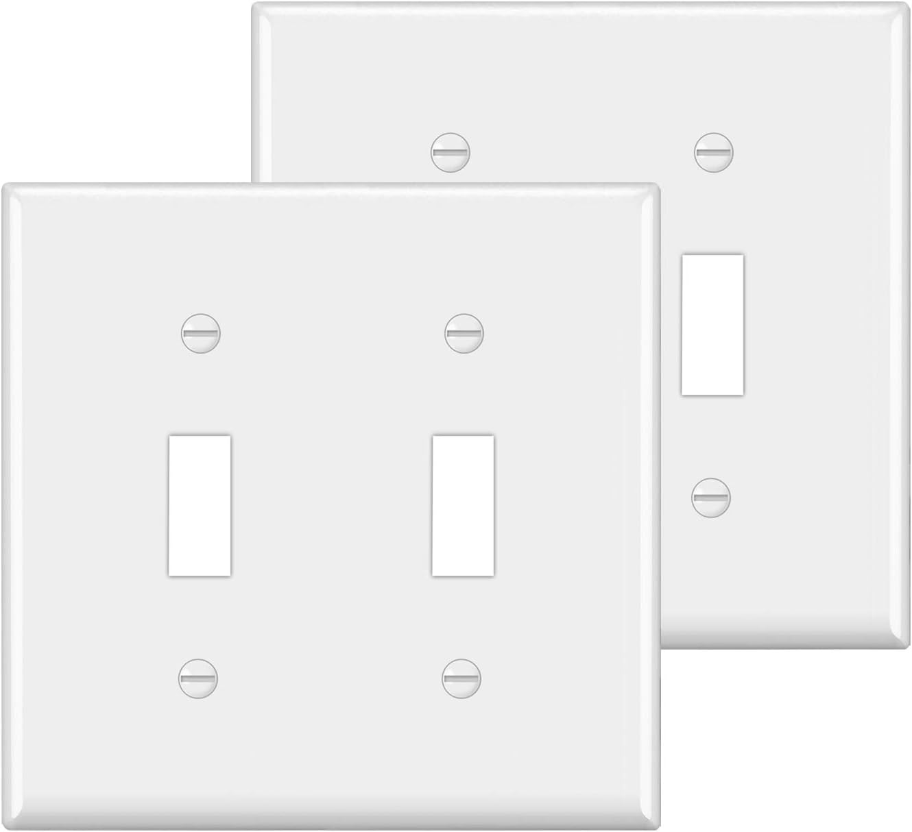 2-Pack Bestten Unbreakable Polycarbonate 2-Gang Toggle Wall Plate, White - Standard Size, UL Listed