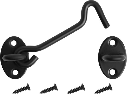 2-Pack Black 4" Heavy Duty Stainless Steel Gate Latch Hook and Eye Lock for Sliding Door, Barn Door, Garden, Cabinet, Windows - Easy Installation with Mounting Screws