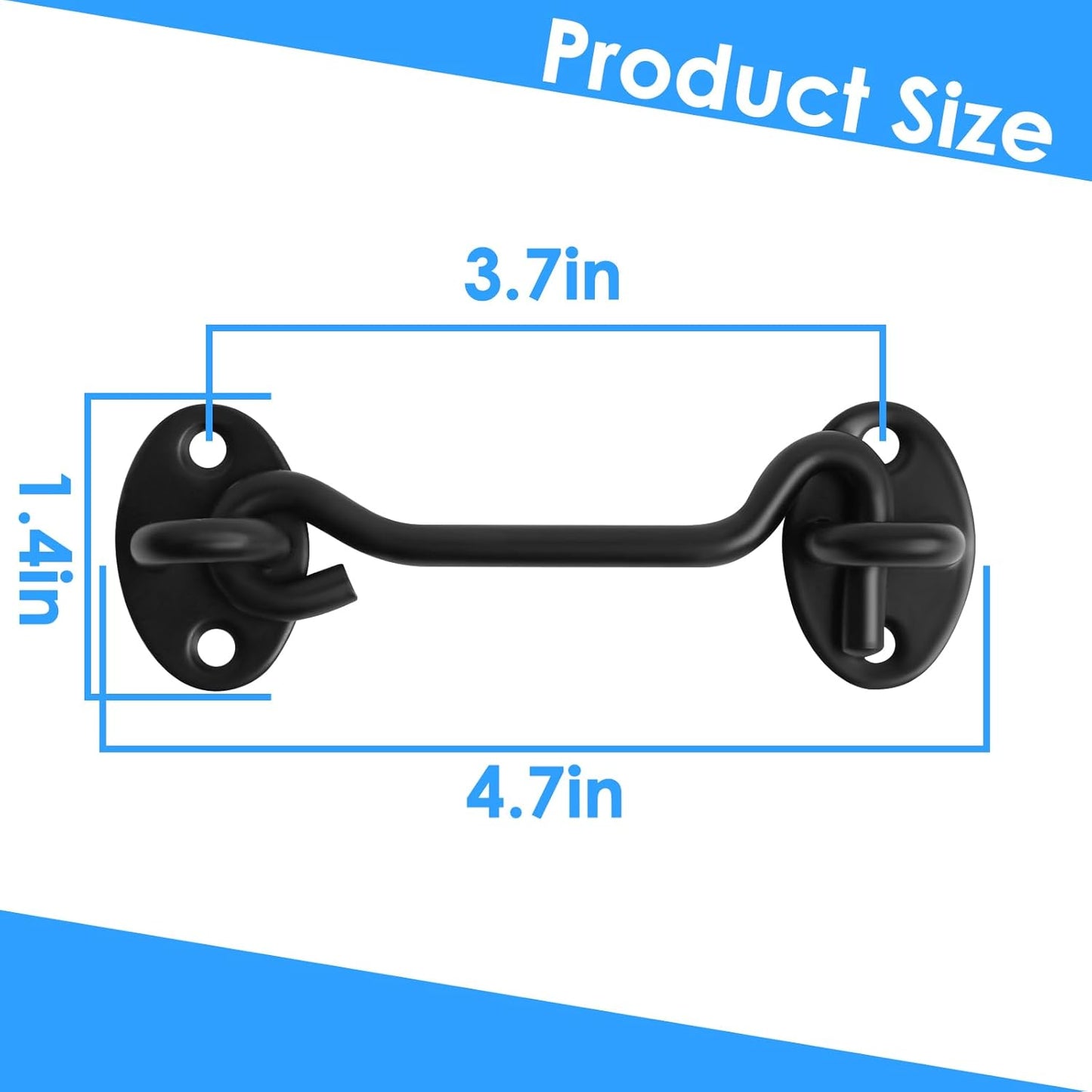 2-Pack Black 4" Heavy Duty Stainless Steel Gate Latch Hook and Eye Lock for Sliding Door, Barn Door, Garden, Cabinet, Windows - Easy Installation with Mounting Screws