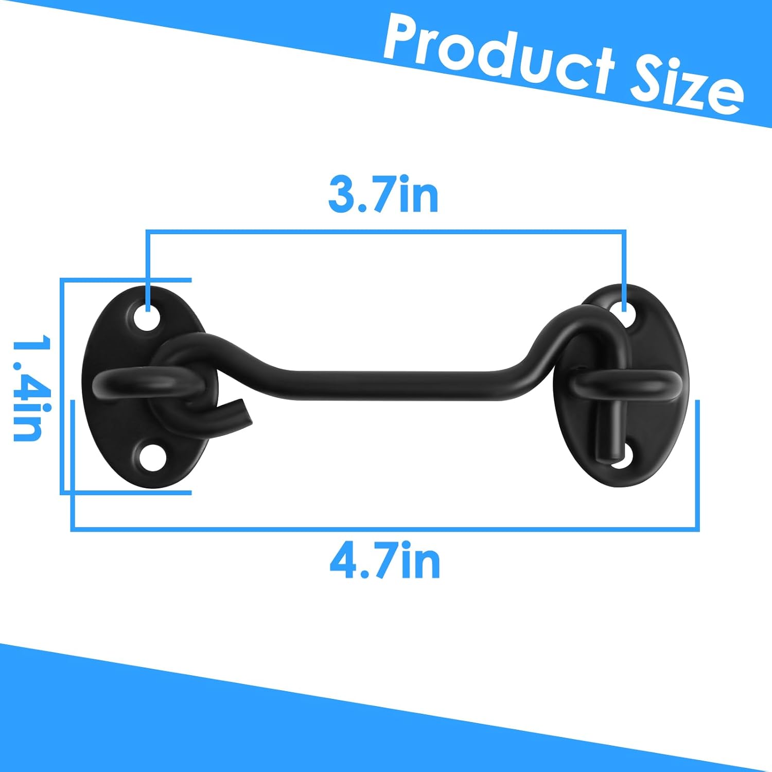 2-Pack Black 4" Heavy Duty Stainless Steel Gate Latch Hook and Eye Lock for Sliding Door, Barn Door, Garden, Cabinet, Windows - Easy Installation with Mounting Screws