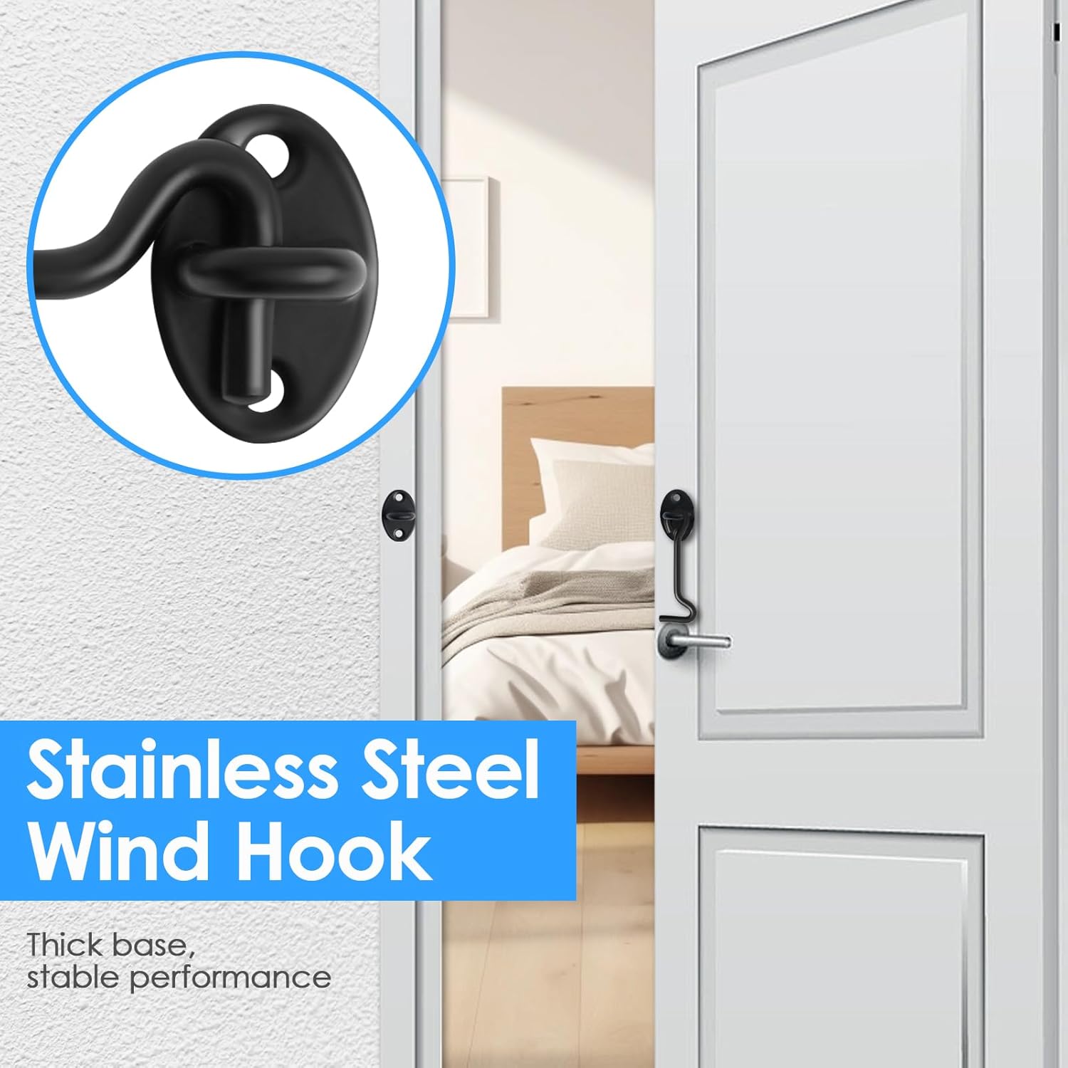 2-Pack Black 4" Heavy Duty Stainless Steel Gate Latch Hook and Eye Lock for Sliding Door, Barn Door, Garden, Cabinet, Windows - Easy Installation with Mounting Screws