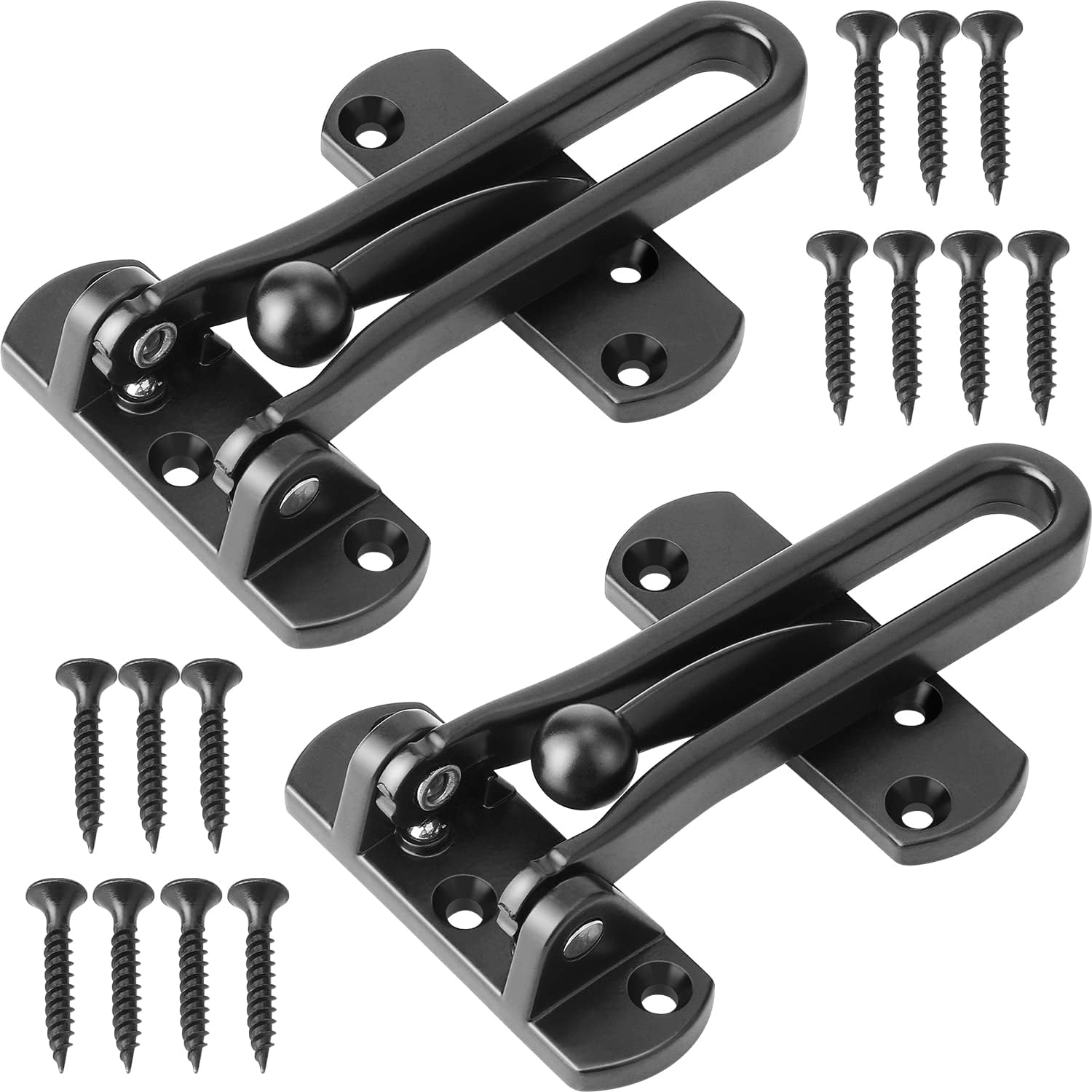 2 Pack Black Door Reinforcement Lock Latch Swing Bar for Home Security - Thicken Solid Aluminum Alloy - Front Door Locks for Kids