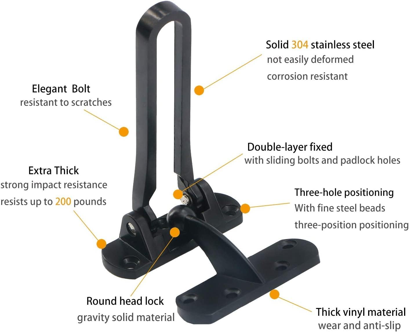 2 Pack Black Door Reinforcement Lock Latch Swing Bar for Home Security - Thicken Solid Aluminum Alloy - Front Door Locks for Kids