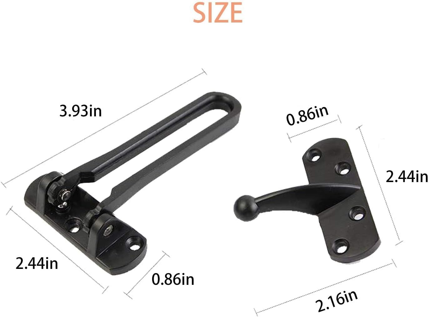 2 Pack Black Door Reinforcement Lock Latch Swing Bar for Home Security - Thicken Solid Aluminum Alloy - Front Door Locks for Kids