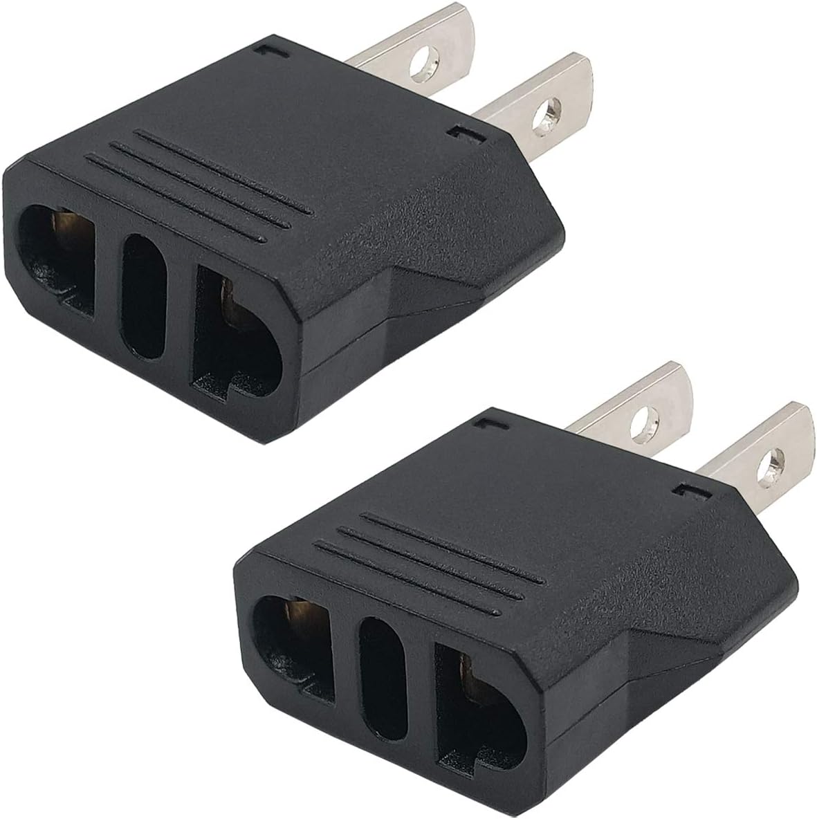 2-Pack Black European to US Plug Adapter, Fireproof Safe EU/Asia to USA/Canada Travel Power Converter
