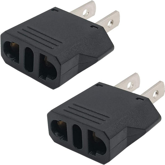 2-Pack Black European to US Plug Adapter, Fireproof Safe EU/Asia to USA/Canada Travel Power Converter
