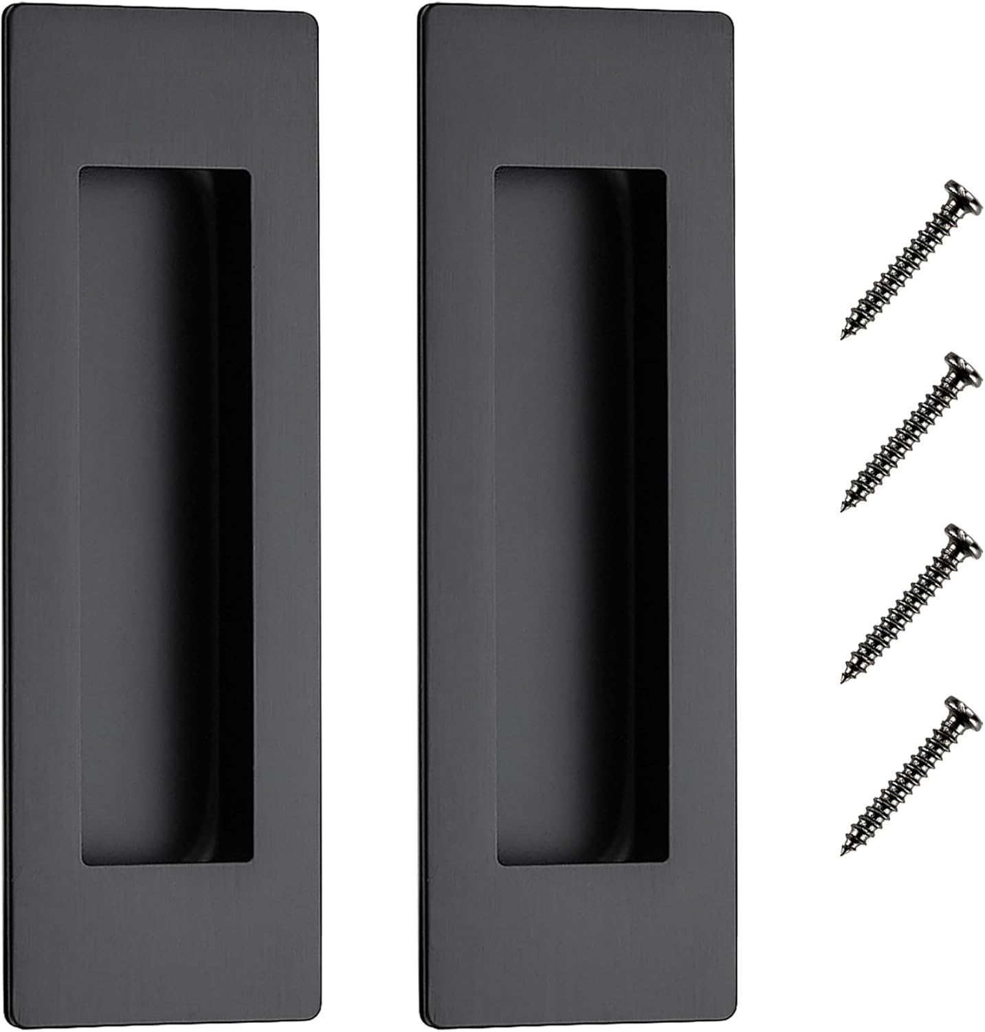 2 Pack Black Flush Barn Door Pulls for Sliding Closet Doors - 5.9" Rectangular Recessed Pocket Door Handles - WildKart