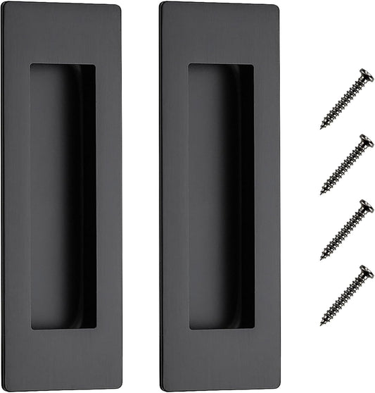 2 Pack Black Flush Barn Door Pulls for Sliding Closet Doors - 5.9" Rectangular Recessed Pocket Door Handles - WildKart