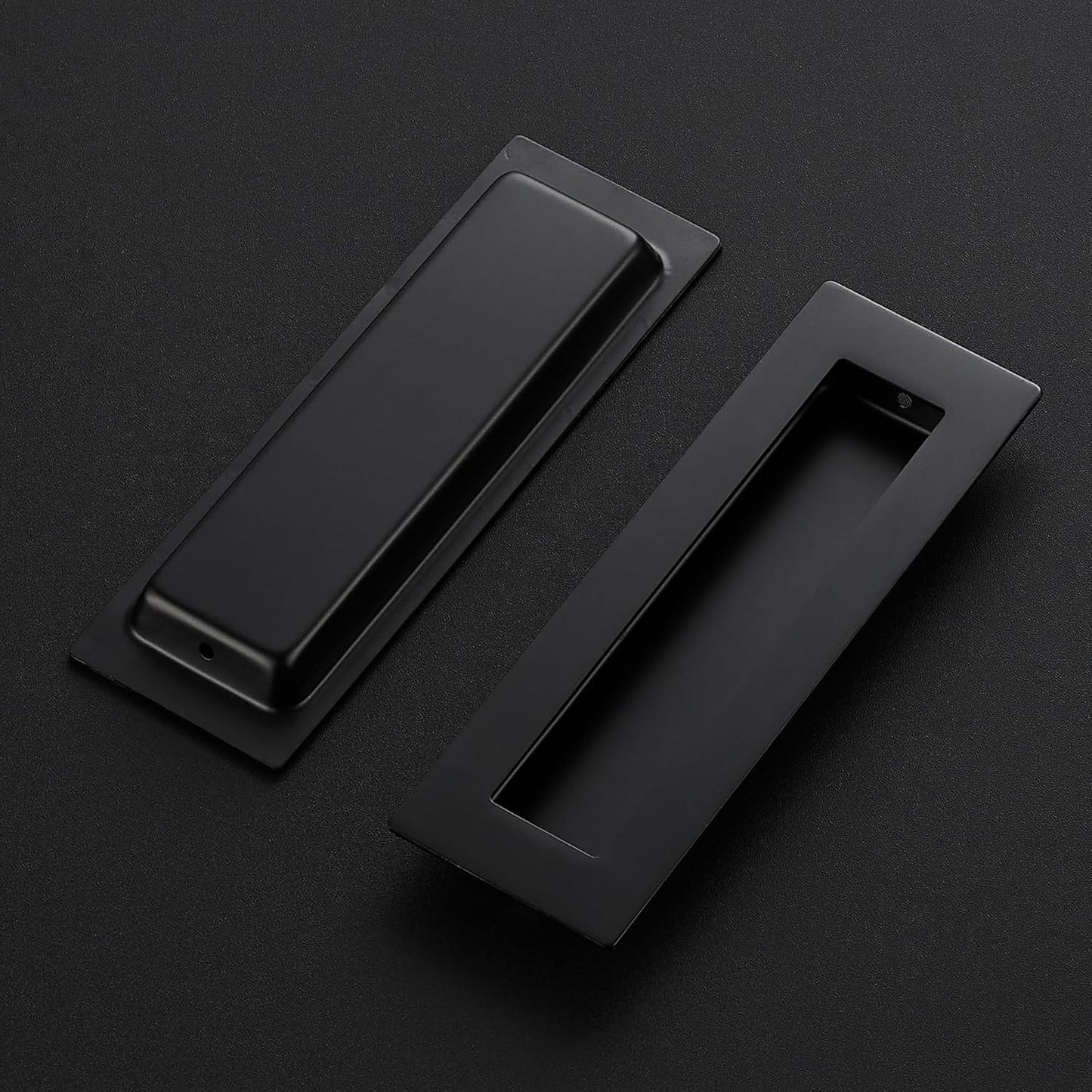 2 Pack Black Flush Barn Door Pulls for Sliding Closet Doors - 5.9" Rectangular Recessed Pocket Door Handles - WildKart