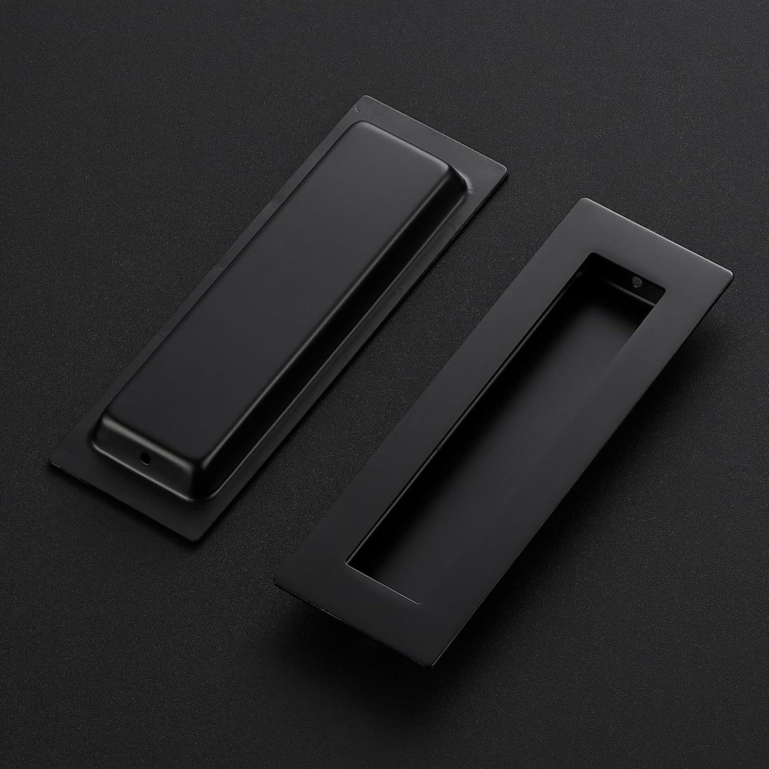 2 Pack Black Flush Barn Door Pulls for Sliding Closet Doors - 5.9" Rectangular Recessed Pocket Door Handles - WildKart