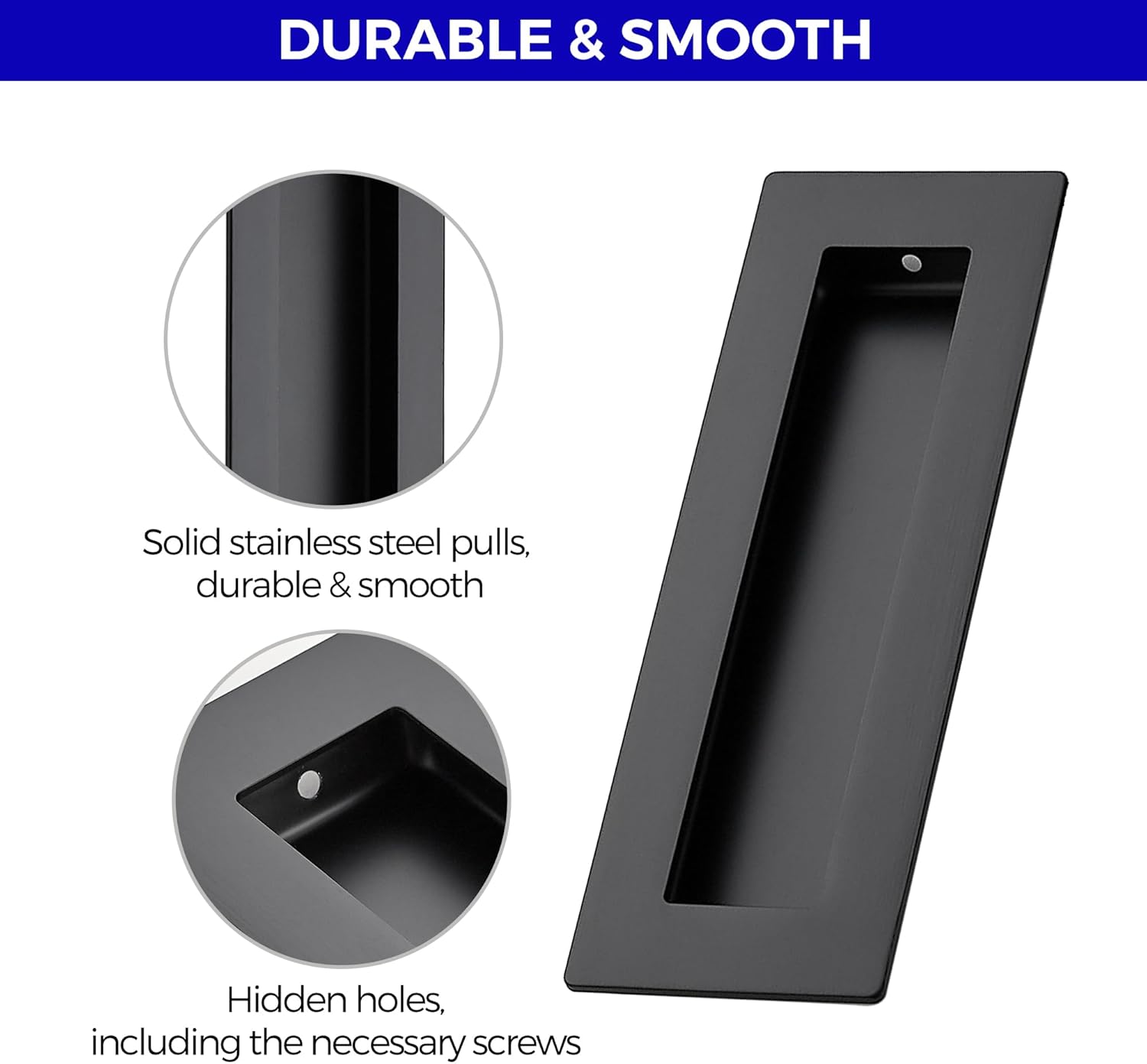 2 Pack Black Flush Barn Door Pulls for Sliding Closet Doors - 5.9" Rectangular Recessed Pocket Door Handles - WildKart