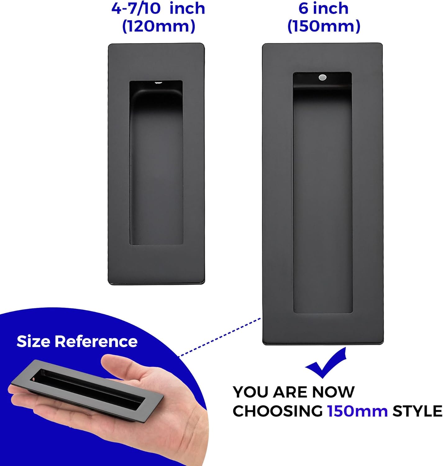 2 Pack Black Flush Barn Door Pulls for Sliding Closet Doors - 5.9" Rectangular Recessed Pocket Door Handles - WildKart