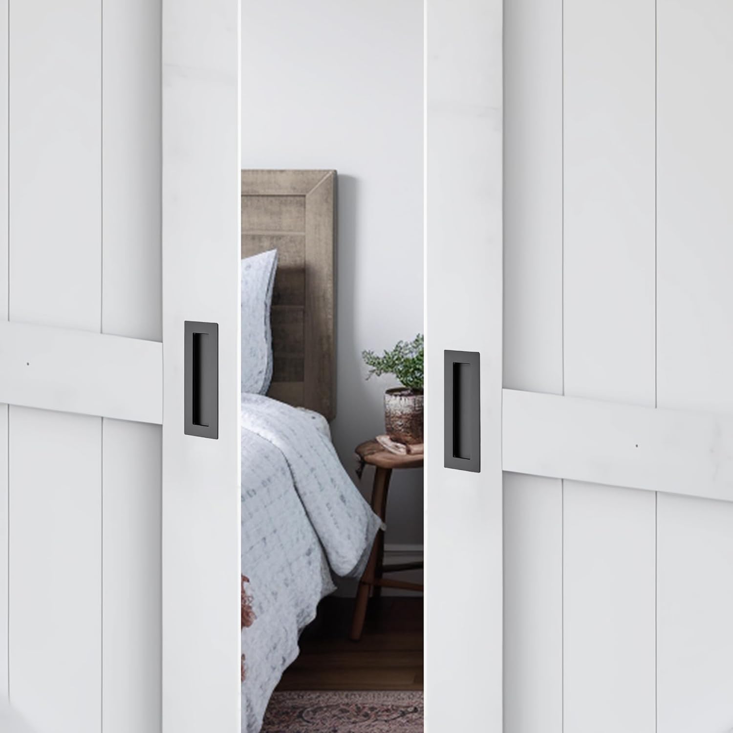 2 Pack Black Flush Barn Door Pulls for Sliding Closet Doors - 5.9" Rectangular Recessed Pocket Door Handles - WildKart