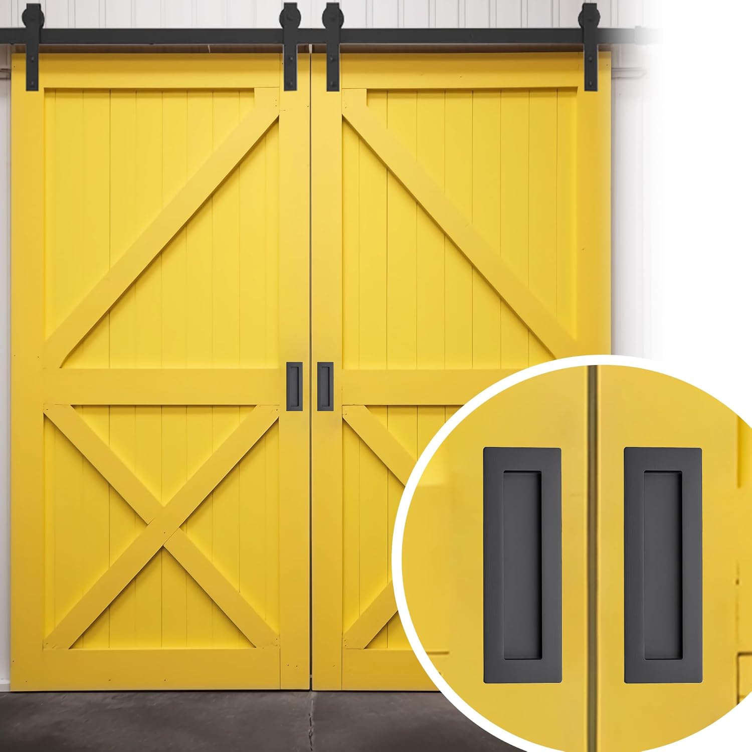 2 Pack Black Flush Barn Door Pulls for Sliding Closet Doors - 5.9" Rectangular Recessed Pocket Door Handles - WildKart