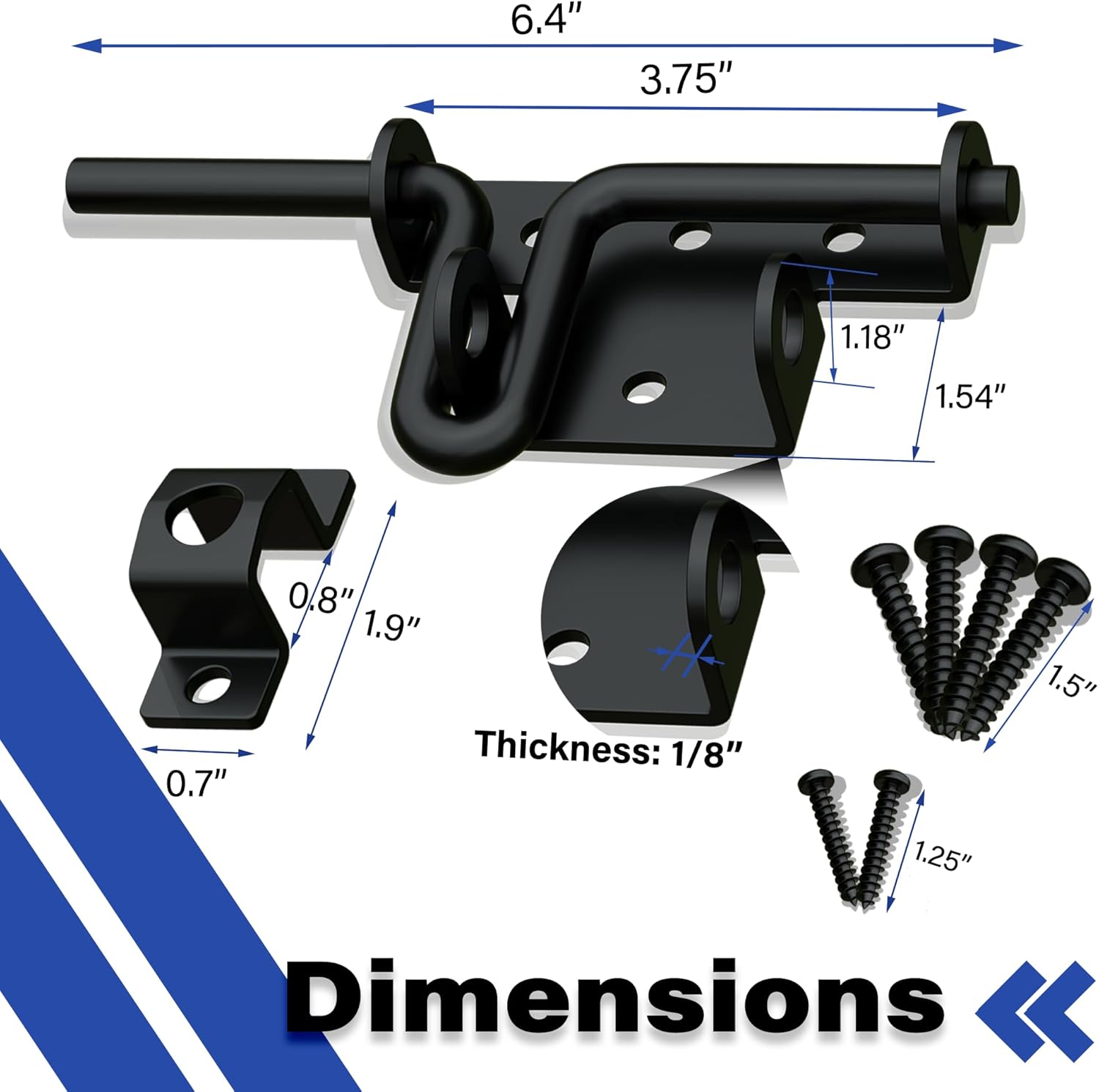 2 Pack Black Heavy Duty Slide Bolt Gate Latch with Padlock Hole for Wooden Fence Shed Door