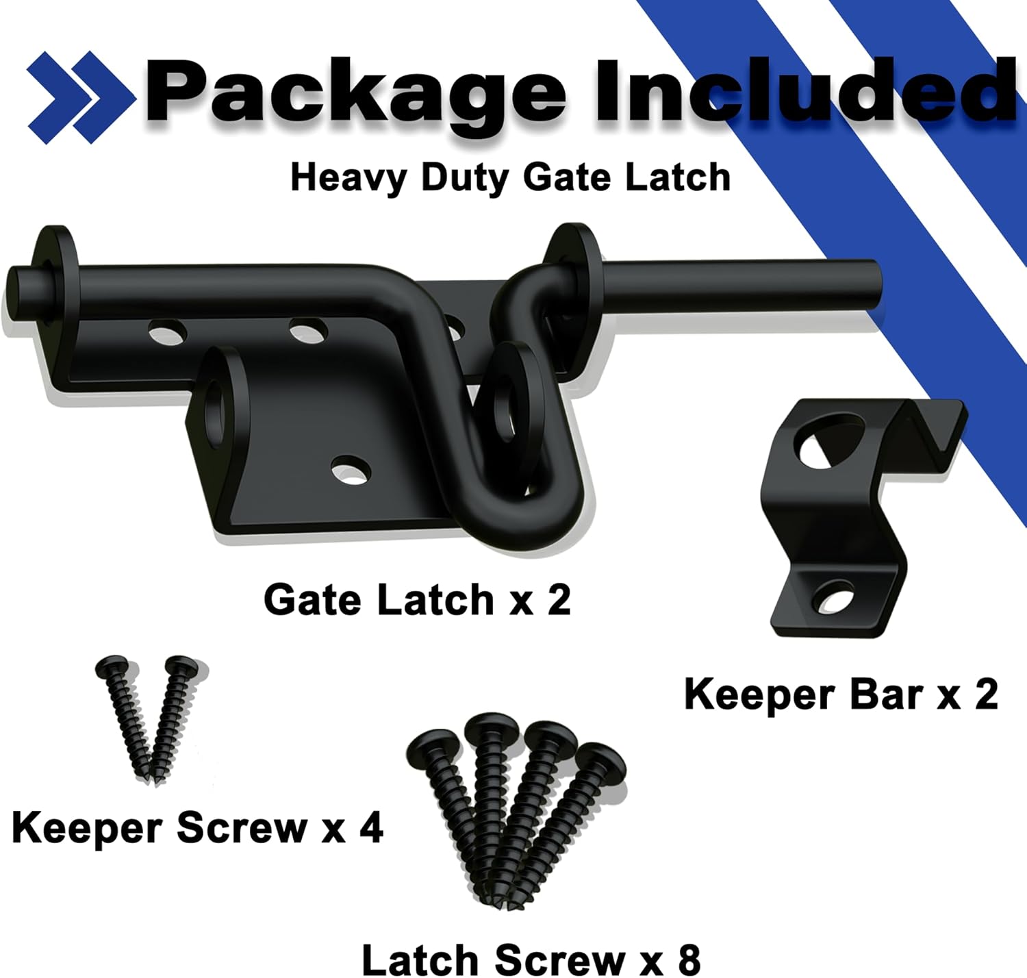 2 Pack Black Heavy Duty Slide Bolt Gate Latch with Padlock Hole for Wooden Fence Shed Door