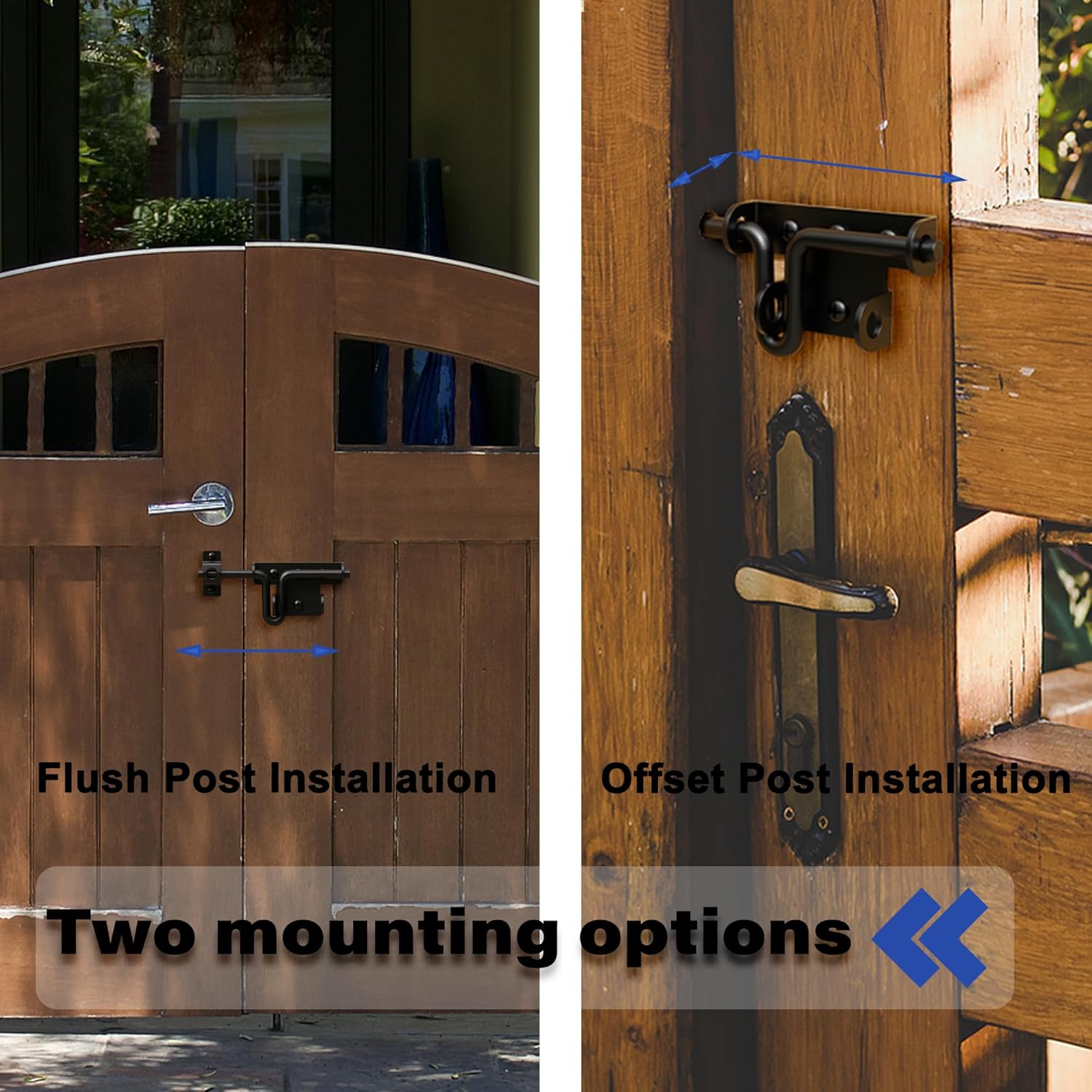 2 Pack Black Heavy Duty Slide Bolt Gate Latch with Padlock Hole for Wooden Fence Shed Door