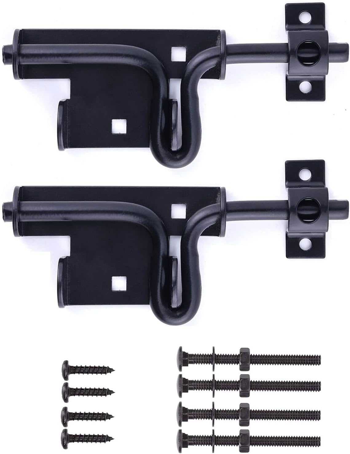 2 Pack Black Heavy Duty Sliding Bolt Gate Latch with Padlock Hole for Wooden Fence/Shed/Barn Door - Durable Metal Hardware for Interior and Exterior Use