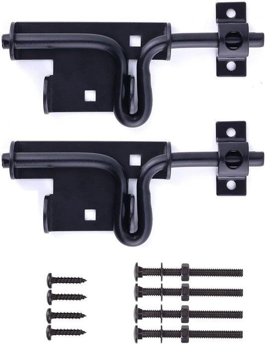 2 Pack Black Heavy Duty Sliding Bolt Gate Latch with Padlock Hole for Wooden Fence/Shed/Barn Door - Durable Metal Hardware for Interior and Exterior Use