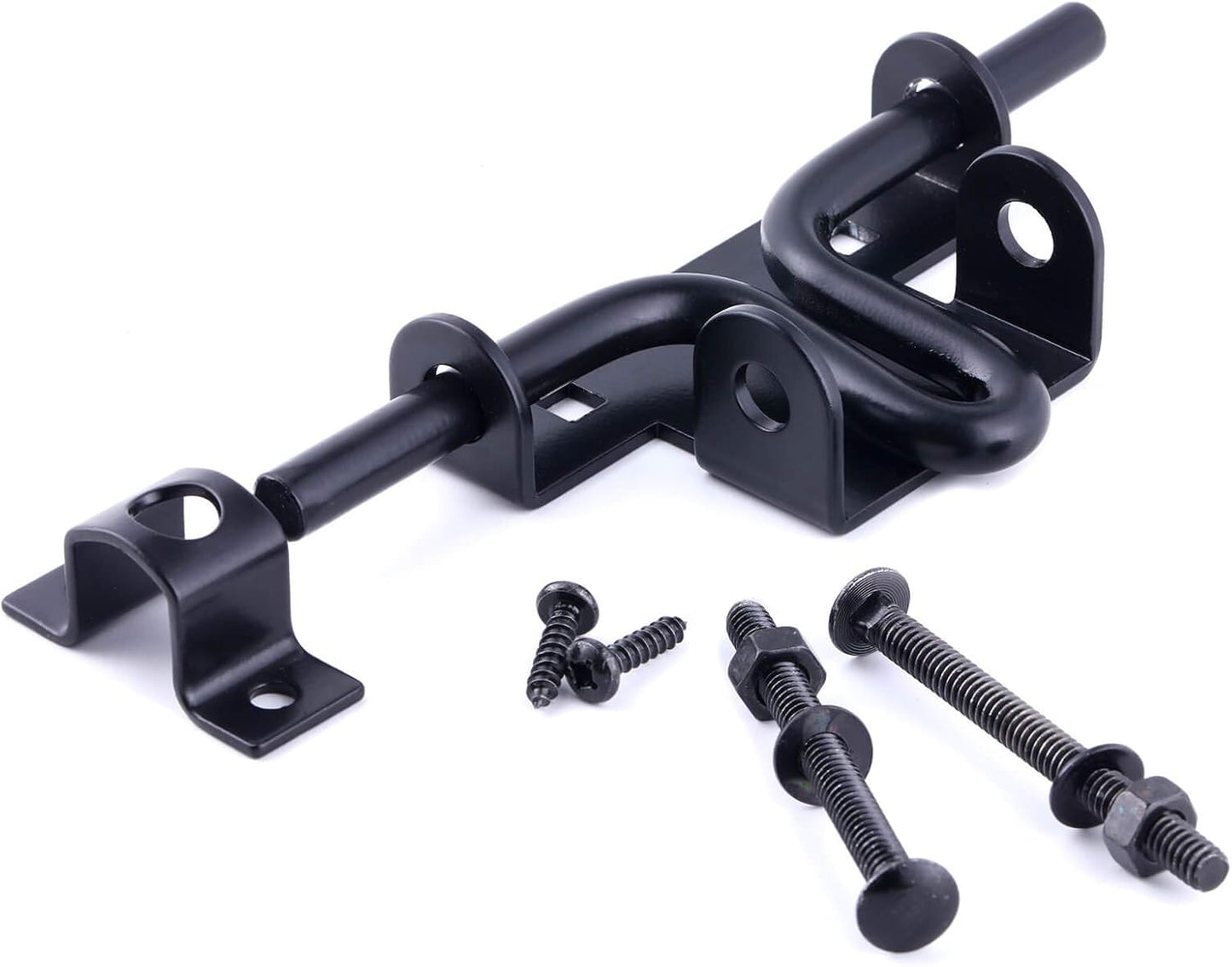 2 Pack Black Heavy Duty Sliding Bolt Gate Latch with Padlock Hole for Wooden Fence/Shed/Barn Door - Durable Metal Hardware for Interior and Exterior Use