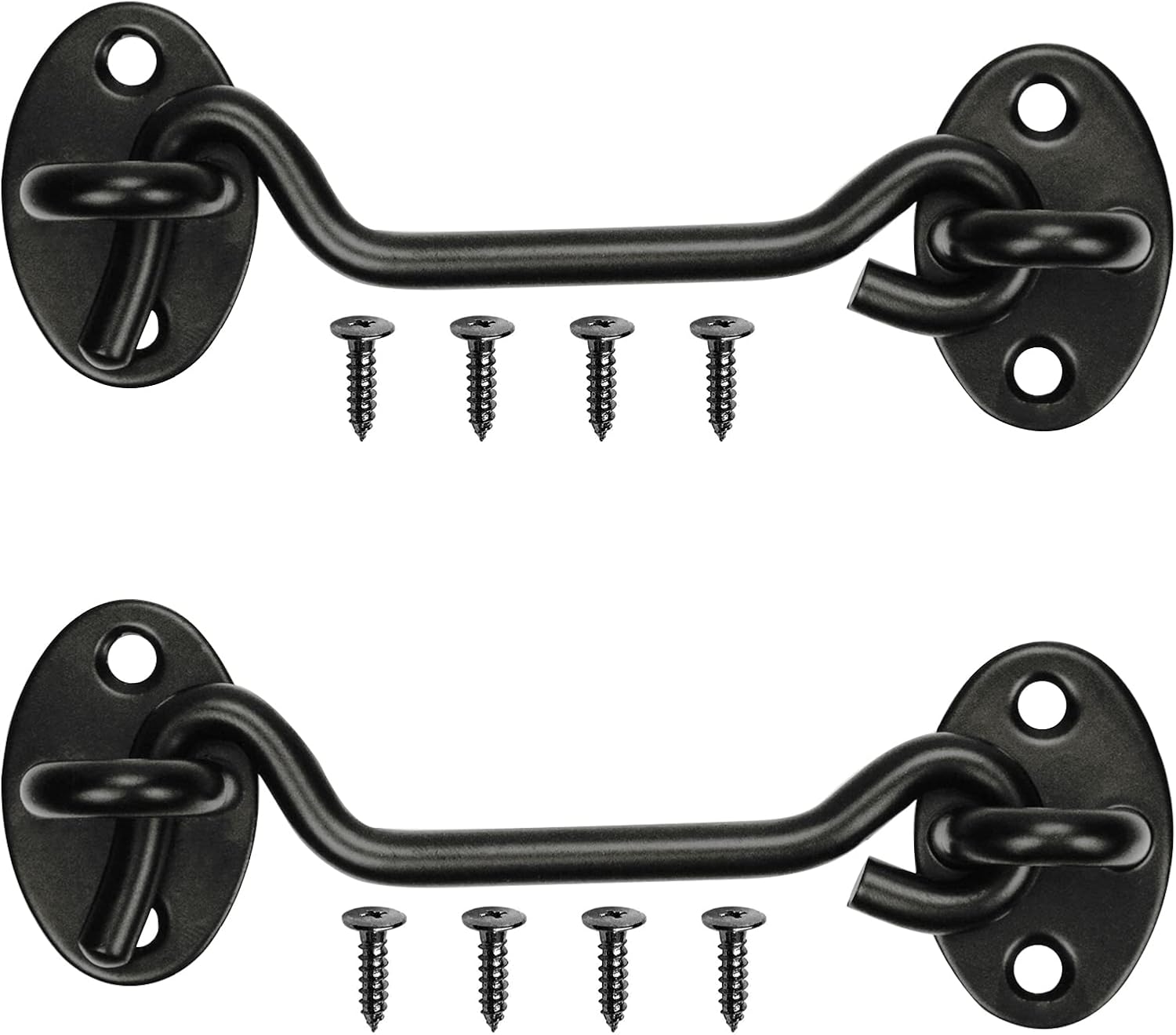 2 Pack Black Hook Lock for Doors, 4 Inch Barn Door Latch with Screws - Gate Latches for Fence, Outdoor Window, Cabinet, Bathroom
