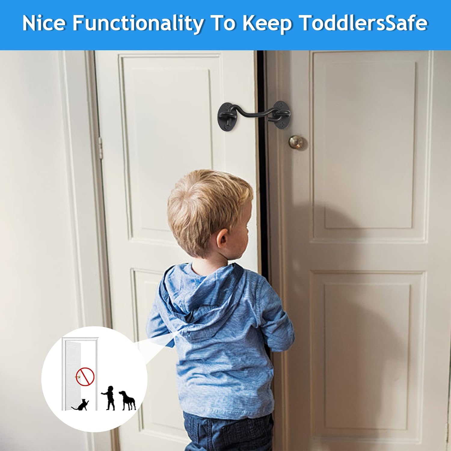 2 Pack Black Hook Lock for Doors, 4 Inch Barn Door Latch with Screws - Gate Latches for Fence, Outdoor Window, Cabinet, Bathroom