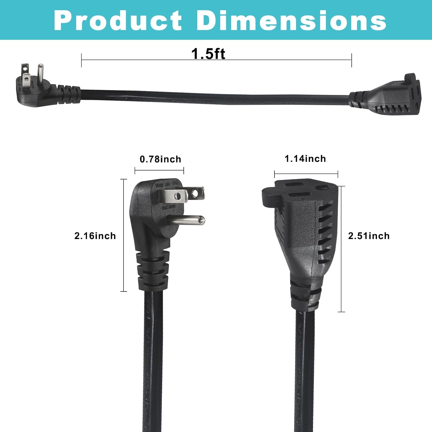 2-Pack Black Outdoor Extension Cord Set with 90-Degree Flat Plug - 2FT and 1.5FT Splitter Extension Cords