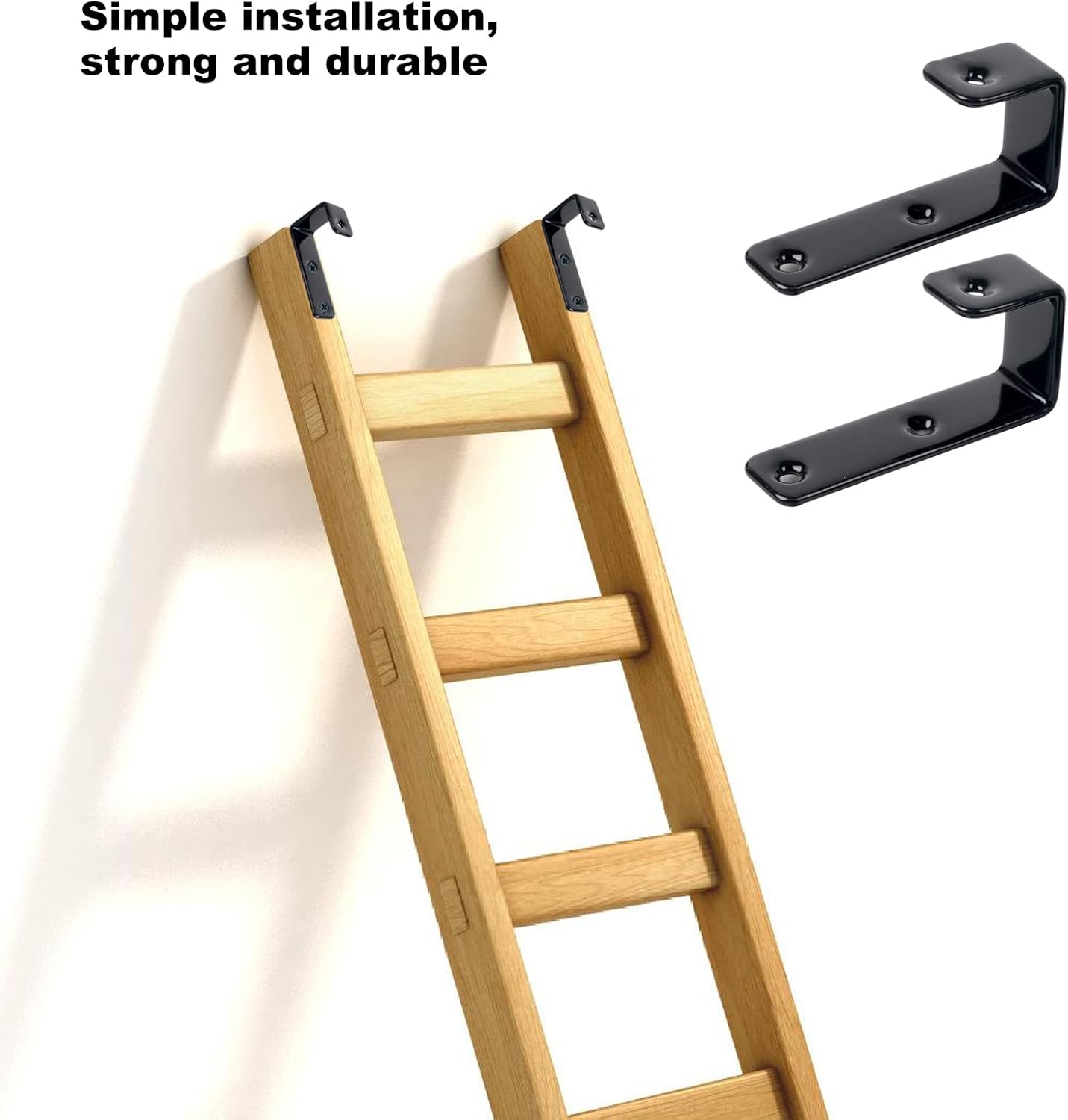 2 Pack Black PVC Metal Bunk Bed Ladder Hooks with Replacement Hardware for Kids, Camper/RV, Loft Beds - Includes 2 Size Screws