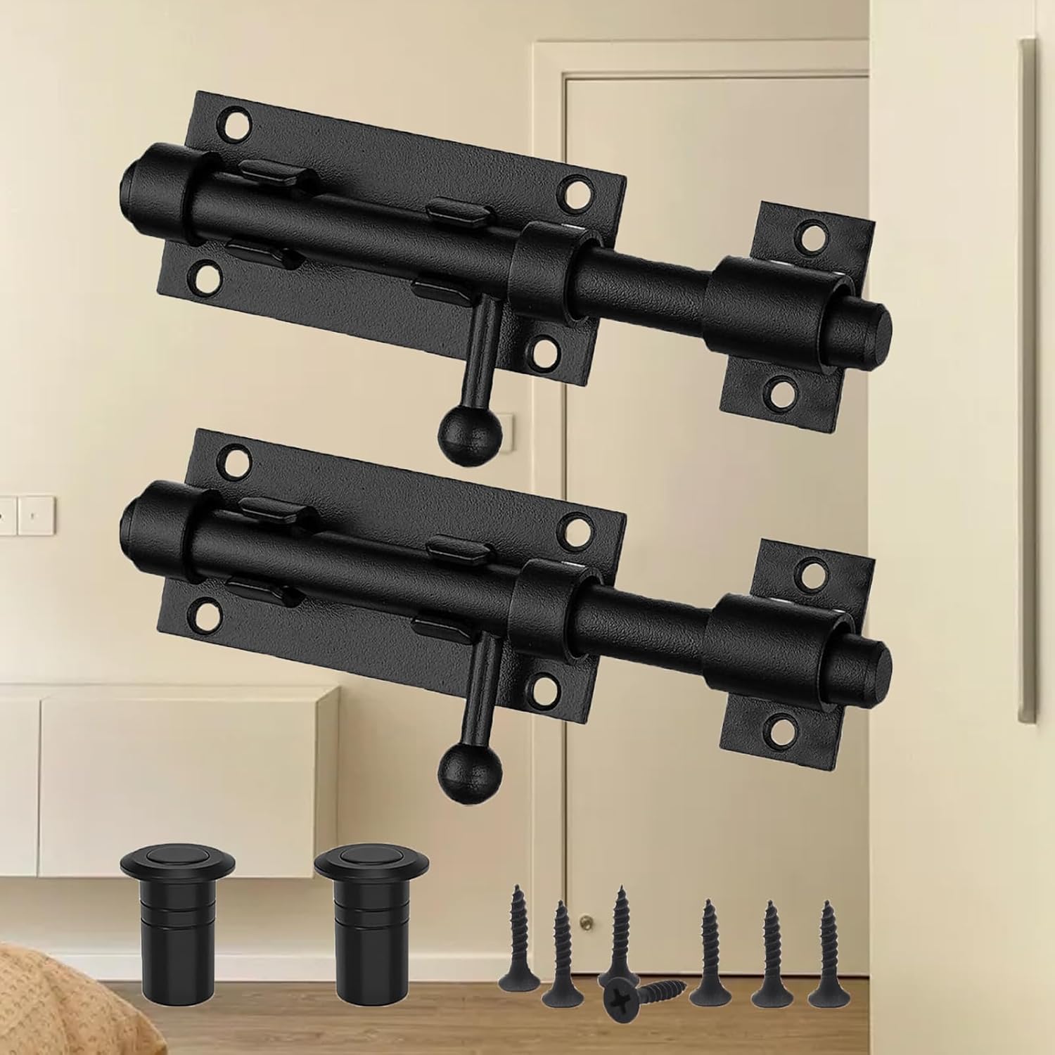 2-Pack Black Stainless Steel Sliding Bolt Locks - Ideal for Fences, Bathroom Doors, Barn Doors - Indoor/Outdoor