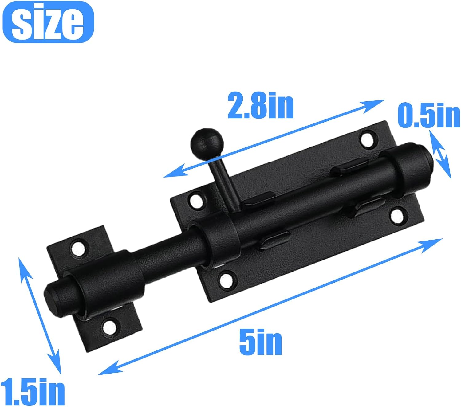 2-Pack Black Stainless Steel Sliding Bolt Locks - Ideal for Fences, Bathroom Doors, Barn Doors - Indoor/Outdoor