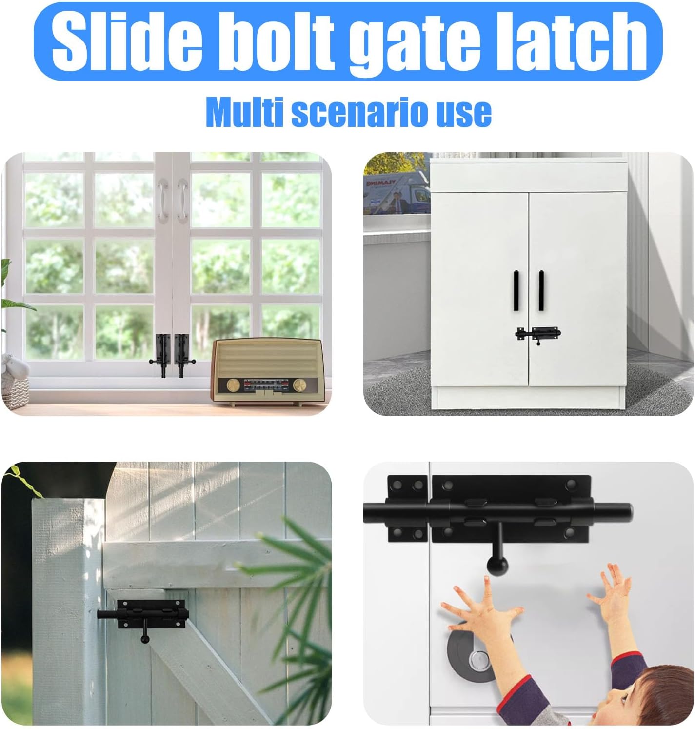 2-Pack Black Stainless Steel Sliding Bolt Locks - Ideal for Fences, Bathroom Doors, Barn Doors - Indoor/Outdoor