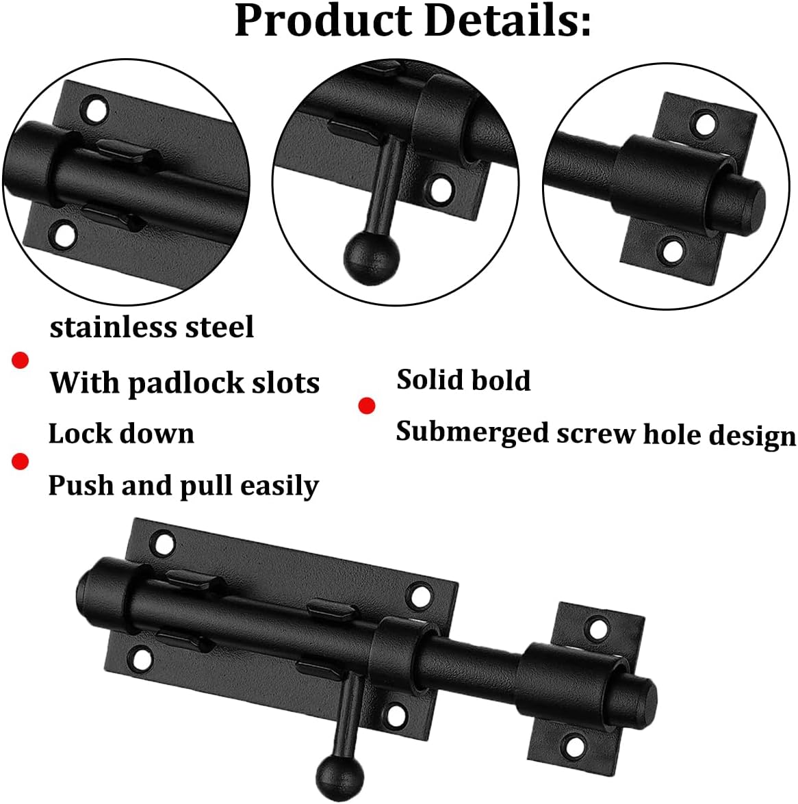 2-Pack Black Stainless Steel Sliding Bolt Locks - Ideal for Fences, Bathroom Doors, Barn Doors - Indoor/Outdoor