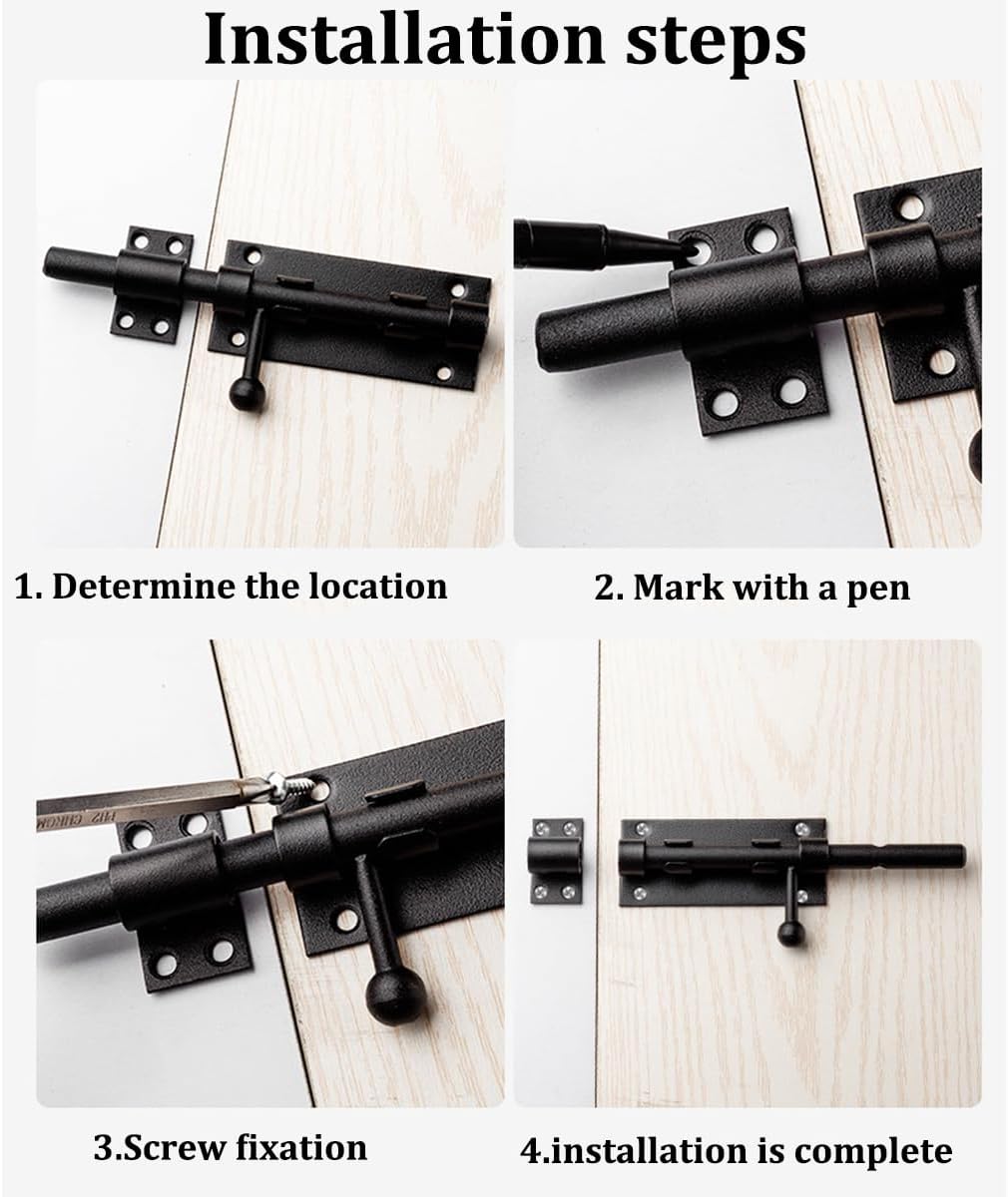 2-Pack Black Stainless Steel Sliding Bolt Locks - Ideal for Fences, Bathroom Doors, Barn Doors - Indoor/Outdoor