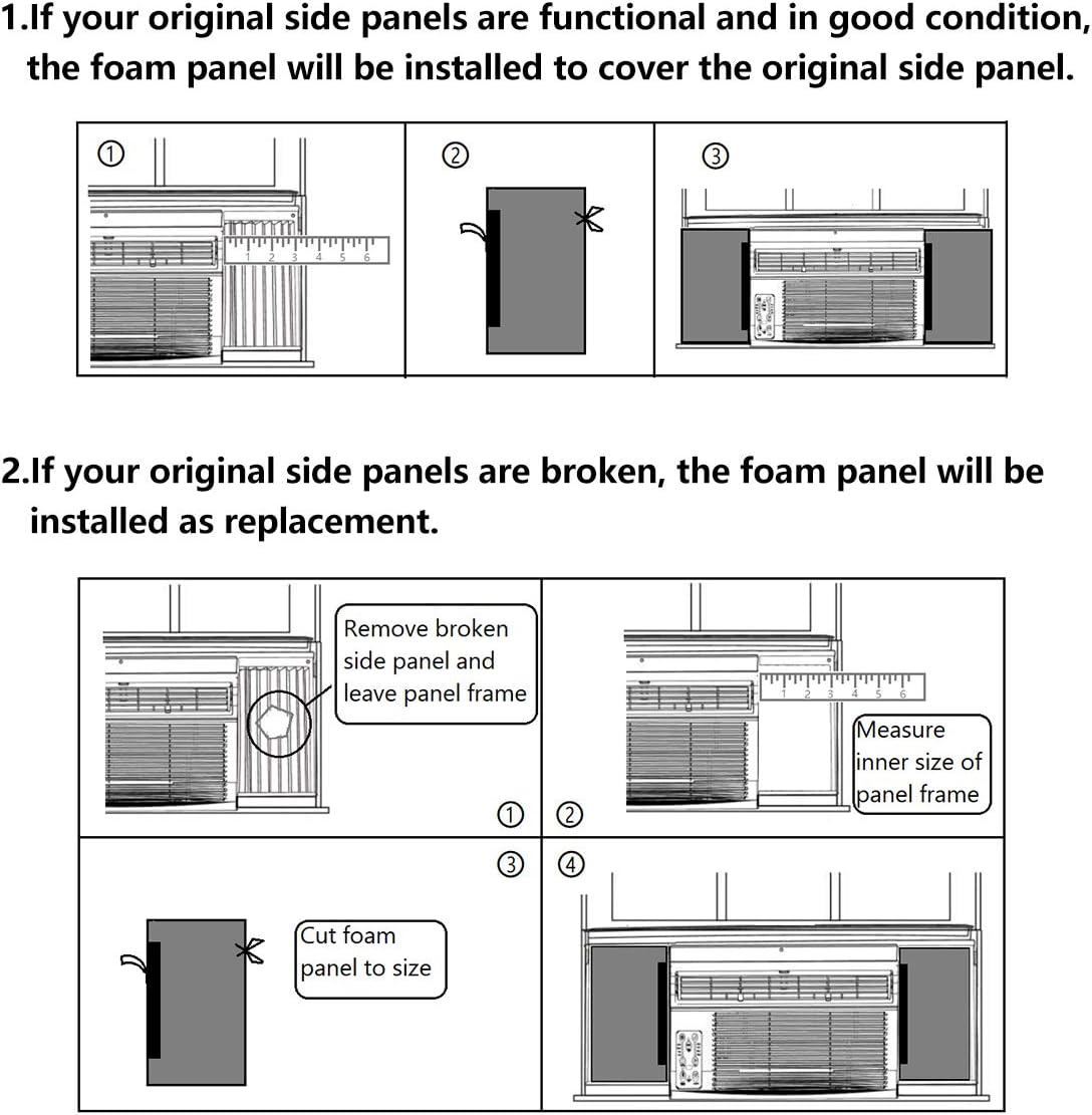 2-Pack Black Window Air Conditioner Foam Insulation Panels, Side Insulating Panel Kit - 17" x 9" x 7/8" - LBG Products